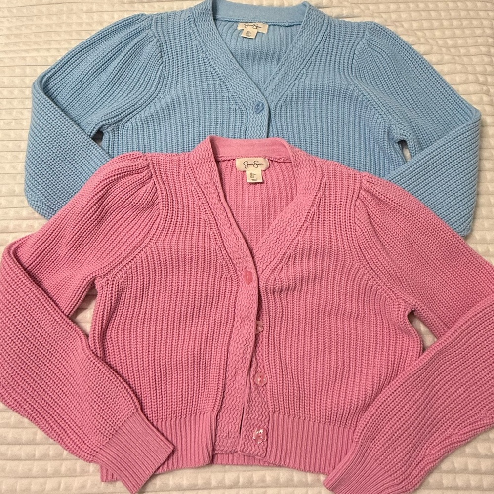 Jessica Simpson Pink & Blue Button Up Sweaters